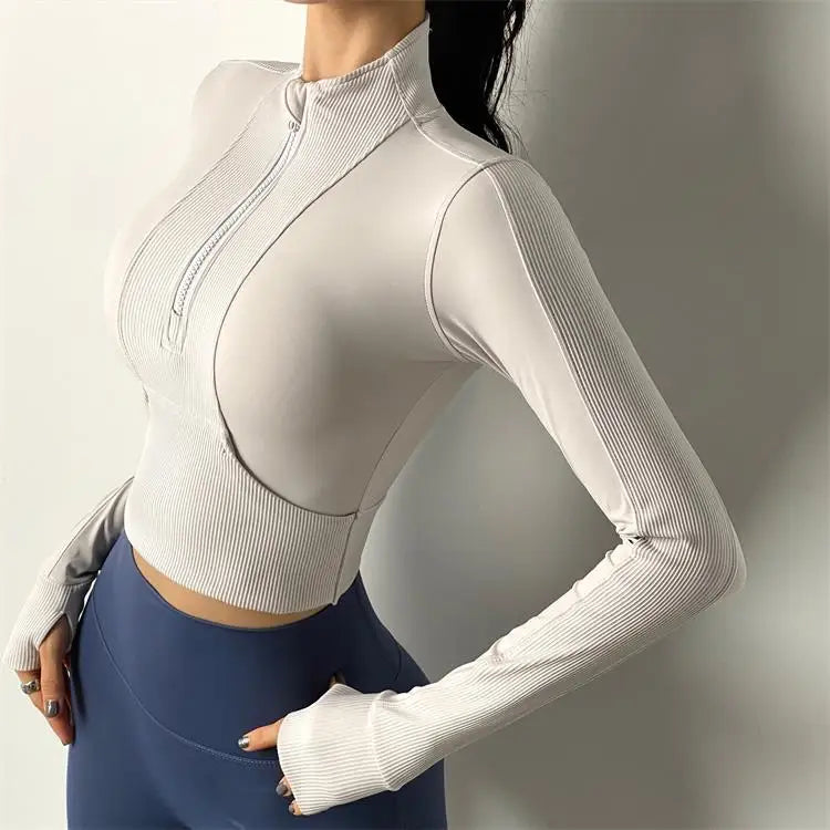 Half Zipper PDV long Sleeve Quick-Drying Crop Top