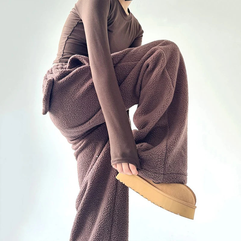 PDV Faux Lambswool Warm Wide-Leg Pants