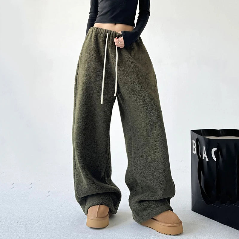 PDV Faux Lambswool Warm Wide-Leg Pants