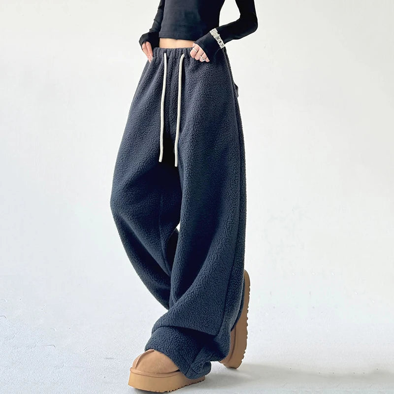 PDV Faux Lambswool Warm Wide-Leg Pants