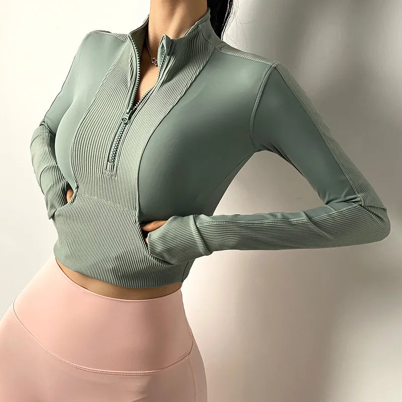 Half Zipper PDV long Sleeve Quick-Drying Crop Top