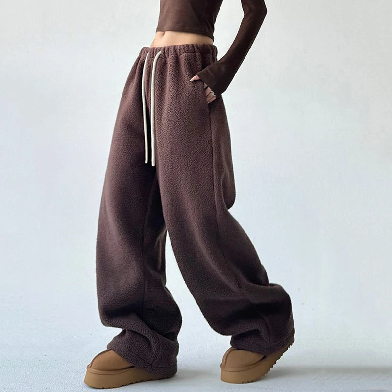 PDV Faux Lambswool Warm Wide-Leg Pants