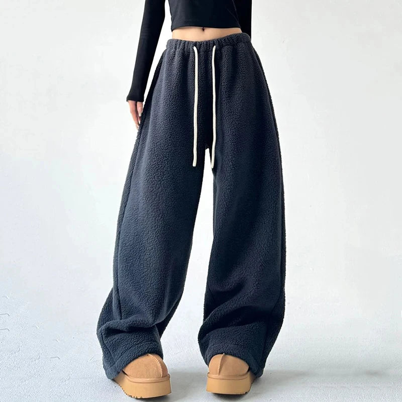 PDV Faux Lambswool Warm Wide-Leg Pants