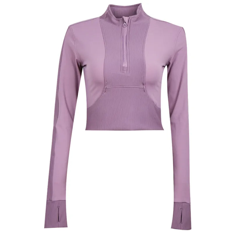 Half Zipper PDV long Sleeve Quick-Drying Crop Top