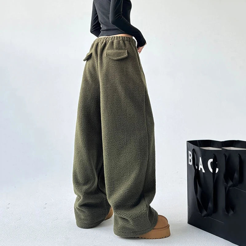 PDV Faux Lambswool Warm Wide-Leg Pants