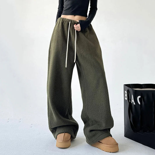 PDV Faux Lambswool Warm Wide-Leg Pants